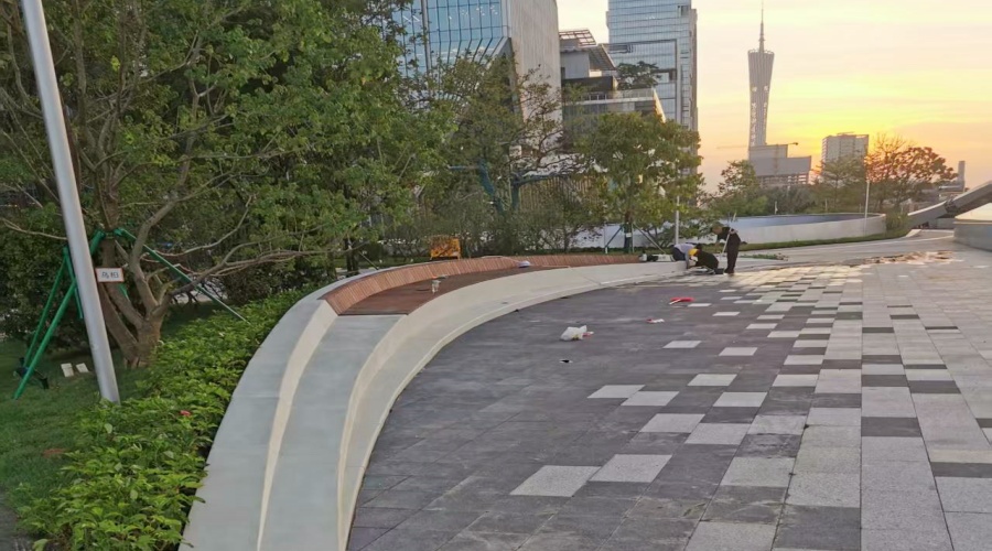 廣州海珠區(qū)琶洲展館GRC坐凳樹(shù)池工程案例